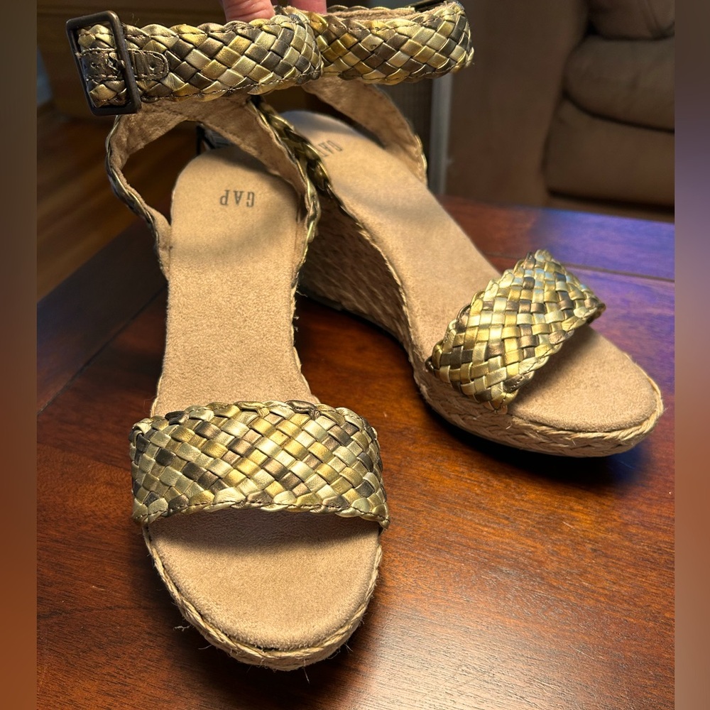 GAP Gold Braided Wedge Sandals